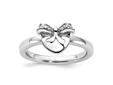 Rhodium Over Sterling Silver Stackable Heart with Bow Diamond Ring