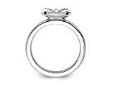Rhodium Over Sterling Silver Stackable Heart with Bow Diamond Ring