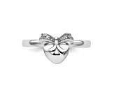 Rhodium Over Sterling Silver Stackable Heart with Bow Diamond Ring