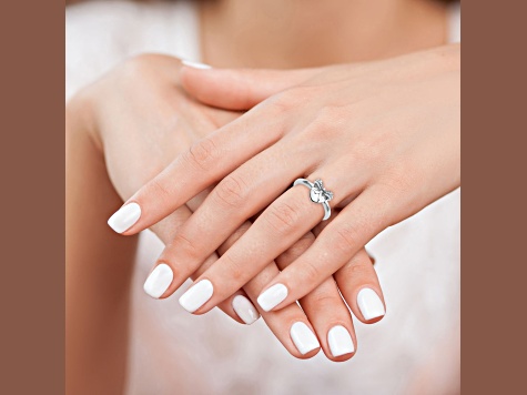 Rhodium Over Sterling Silver Stackable Heart with Bow Diamond Ring