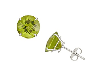 Picture of Peridot Round 10K White Gold Stud Earrings, 4.44ctw