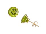 Peridot Round 10K Yellow Gold Stud Earrings, 4.44ctw