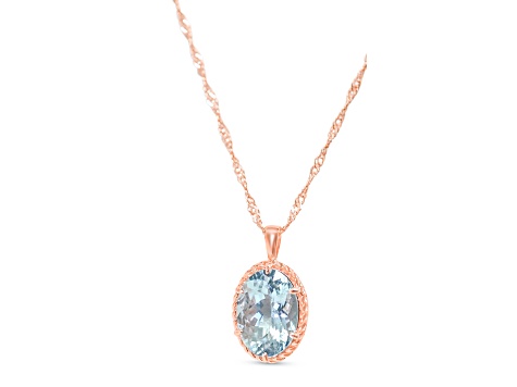 Pear Aquamarine and Cubic Zirconia 18K Rose Gold Over Sterling Silver Pendant with chain, 6.06ctw