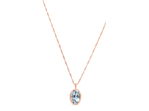 Pear Aquamarine and Cubic Zirconia 18K Rose Gold Over Sterling Silver Pendant with chain, 6.06ctw