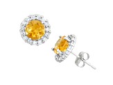 Round Citrine 10K White Gold Halo Earrings 1.85ctw