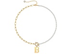14K Gold Over Brass Initial Pearl Simulant Link Chain Necklace Letter B
