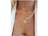 14K Gold Over Brass Initial Pearl Simulant Link Chain Necklace Letter B