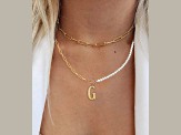 14K Gold Over Brass Initial Pearl Simulant Link Chain Necklace Letter G