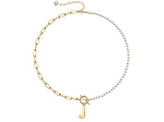 14K Gold Over Brass Initial Pearl Simulant Link Chain Necklace Letter J