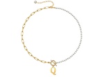 14K Gold Over Brass Initial Pearl Simulant Link Chain Necklace Letter Q