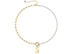 14K Gold Over Brass Initial Pearl Simulant Link Chain Necklace Letter S