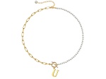 14K Gold Over Brass Initial Pearl Simulant Link Chain Necklace Letter U