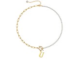 14K Gold Over Brass Initial Pearl Simulant Link Chain Necklace Letter U