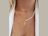 14K Gold Over Brass Initial Pearl Simulant Link Chain Necklace Letter V