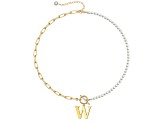 14K Gold Over Brass Initial Pearl Simulant Link Chain Necklace Letter W