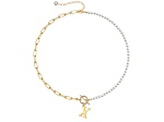 14K Gold Over Brass Initial Pearl Simulant Link Chain Necklace Letter X