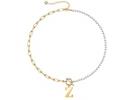14K Gold Over Brass Initial Pearl Simulant Link Chain Necklace Letter Z