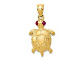 14K Yellow Gold Turtle with Ruby Eyes Pendant