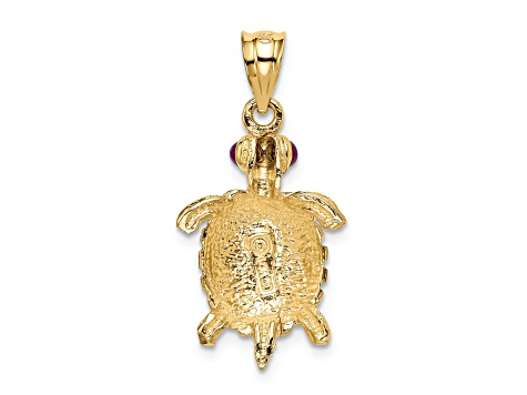 14K Yellow Gold Turtle with Ruby Eyes Pendant