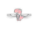 Rhodium Over Sterling Silver Pink Enamel and Cubic Zirconia Dinosaur Children's Ring
