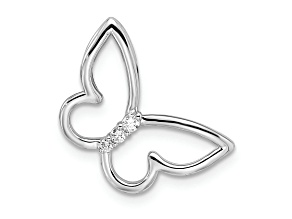 Rhodium Over 10k White Gold Polished Butterfly Diamond Chain Slide Pendant