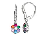 Multi-gem Simulants Rhodium Over Sterling Silver Children's Flower Earrings 1.64ctw