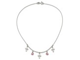 Sterling Silver Polished Enamel Cubic Zirconia Cross and Angels Children's Necklace