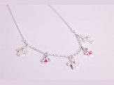 Sterling Silver Polished Enamel Cubic Zirconia Cross and Angels Children's Necklace