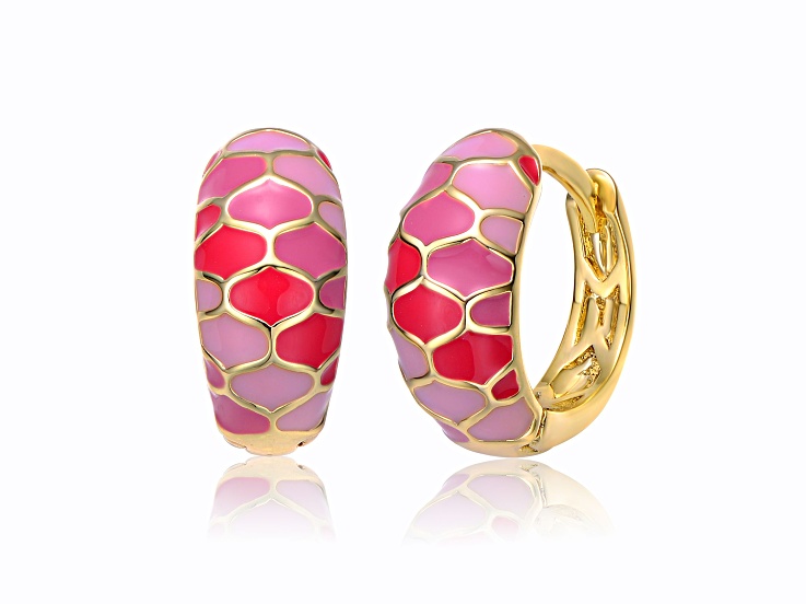 Kids/Teens 14k Yellow Gold Plated over Brass Pink Sunset Snake Scale Hoop Earrings