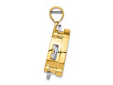 14k Yellow Gold and 14k White Gold Textured 3D Moveable Tambourine with Mother of Pearl Charm