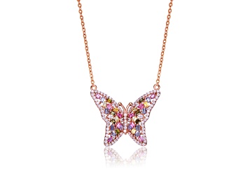 Picture of Multi Color Cubic Zirconia, 18k Rose Gold Plated over Sterling Silver Butterfly Necklace
