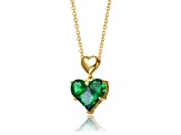 Green Cubic Zirconia, 14K Gold Plated over Sterling Silver Double Heart Pendant Necklace