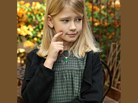 Green Cubic Zirconia, 14K Gold Plated over Sterling Silver Double Heart Pendant Necklace