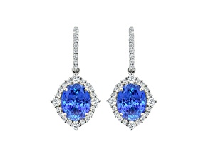 14K White Gold Oval Tanzanite and Diamond Earrings 5.04ctw