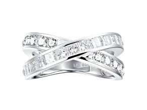 White Lab-Grown Diamond H VS2 Rhodium Over Sterling Silver Crossover Ring 1.75ctw