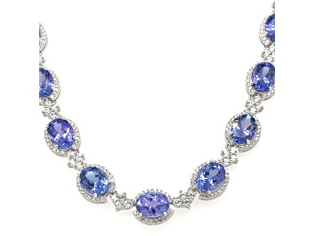 Picture of Tanzanite 9x7mm Oval and White Zircon Rhodium Over Sterling Silver Necklace