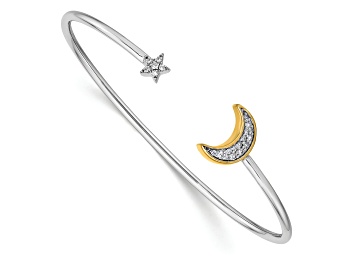 Picture of 14k Two-tone Gold with Rhodium over 14k Yellow Gold Moon with Star Diamond Cuff Bangle
