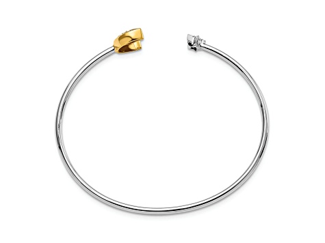 14k Two-tone Gold with Rhodium over 14k Yellow Gold Moon with Star Diamond Cuff Bangle