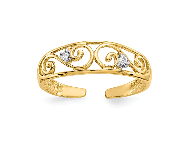 14K Yellow Gold .02ct Diamond Scroll Toe Ring