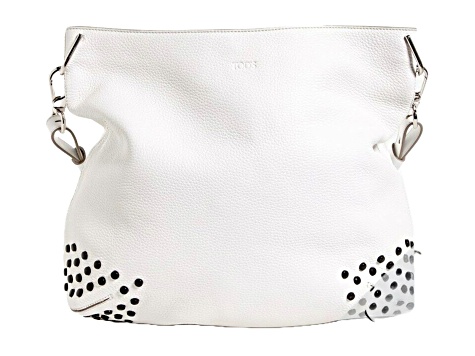 Tods Gommini Textured White Leather Studded Hobo Handbag