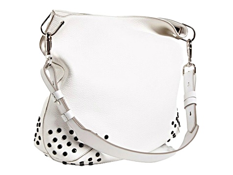Tods Gommini Textured White Leather Studded Hobo Handbag