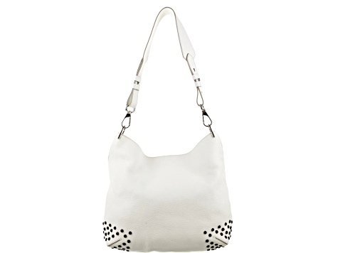 Tods Gommini Textured White Leather Studded Hobo Handbag