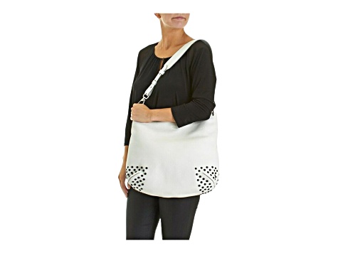 Tods Gommini Textured White Leather Studded Hobo Handbag
