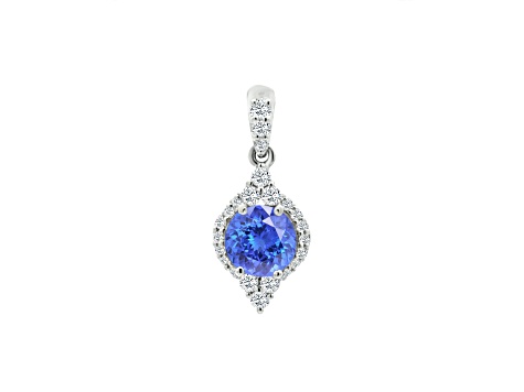 14K White Gold Round Tanzanite and Diamond Pendant 0.85ctw