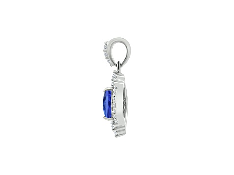 14K White Gold Round Tanzanite and Diamond Pendant 0.85ctw