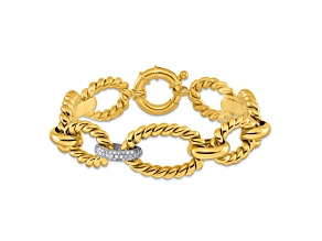 14K Yellow Gold with White Rhodium Diamond Twisted Oval 8-inch Bracelet 0.46ctw