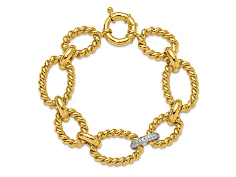 14K Yellow Gold with White Rhodium Diamond Twisted Oval 8-inch Bracelet 0.46ctw