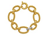 14K Yellow Gold with White Rhodium Diamond Twisted Oval 8-inch Bracelet 0.46ctw