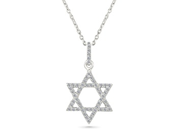 Picture of White Diamond Rhodium Over Sterling Silver Star of David Pendant With 18" Rope Chain 0.16ctw