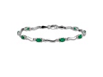 Rhodium Over 14k White Gold Diamond and Emerald Bracelet